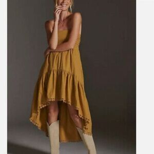 Anthropologie Maeve High-Low Strapless Midi Dress in Tan